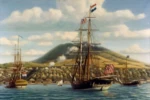 Weitzman National Museum of American Jewish History The First Salute First official salute to the American flag on board an American warship in a foreign port, 16 November 1776. Painting by Phillips Melville, depicting Continental Brig Andrew Doria receiving a salute from the Dutch fort at St. Eustatius, West Indies (Courtesy: Colonel Phillips Melville/Naval History and Heritage Command/United States Department of the Navy)