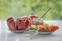 Rosh Hashanah Pomegranates Apples Honey Rosh Hashana (jewish New Year holiday concept)