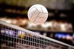 Volleyball Volleyball ball and net in voleyball arena during a match. 3d illustration