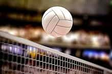 Volleyball Volleyball ball and net in voleyball arena during a match. 3d illustration